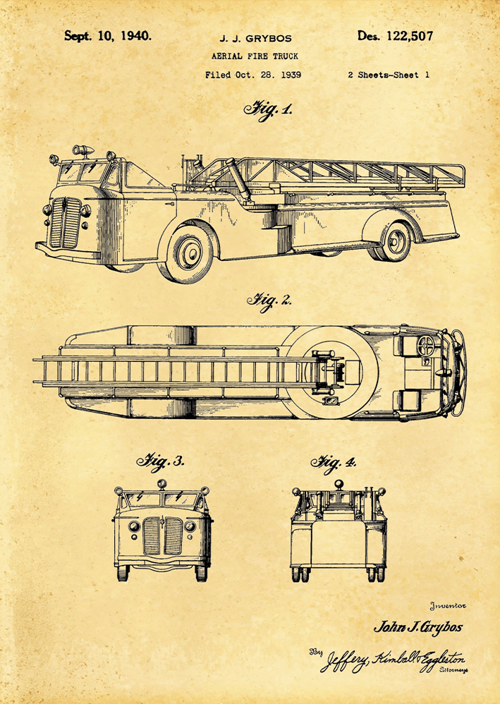 Aerial Fire Truck 1940 Metal Poster Sb-182