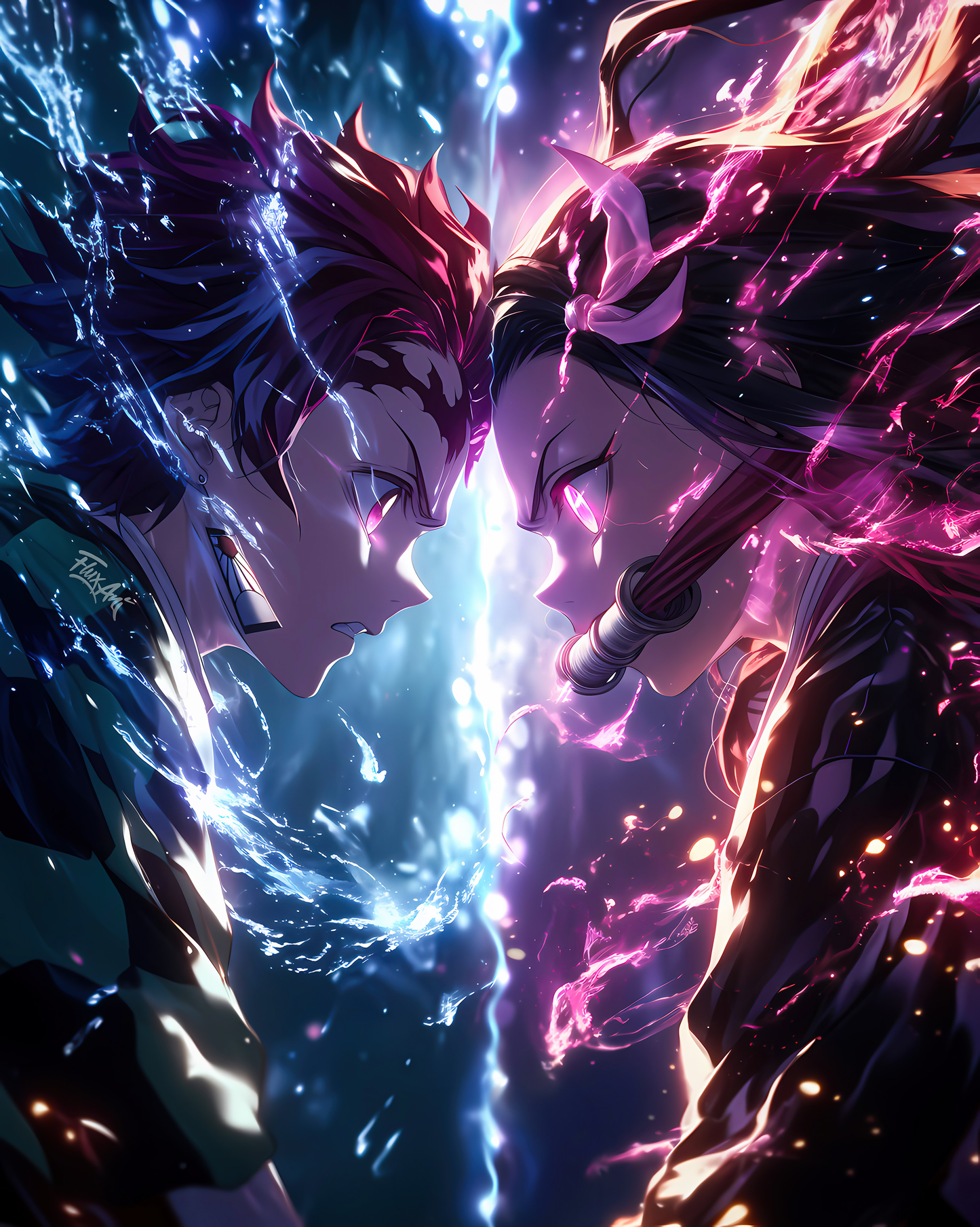 Tanjiro Kamado vs Nezuko Kamado Metal Poster - Demon Slayer