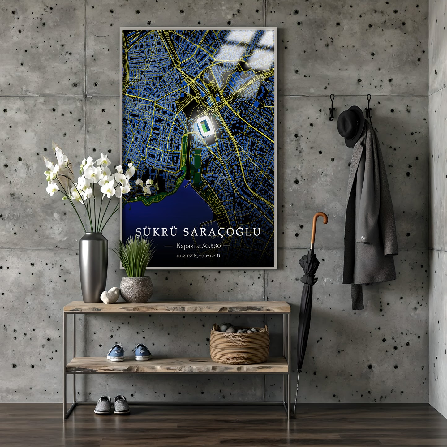 Kadıköy Şükrü Saracoğlu Stadyumu Harita Posteri | Fenerbahçe Temalı Metal Duvar Posteri