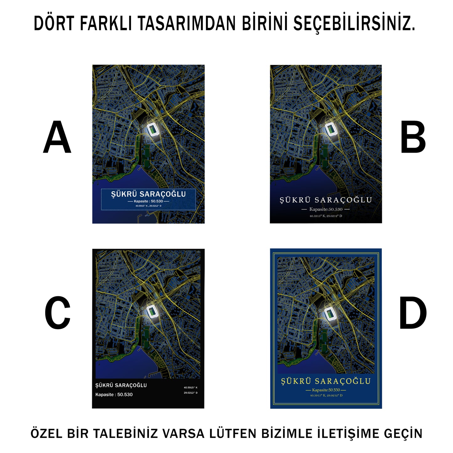 Kadıköy Şükrü Saracoğlu Stadyumu Harita Posteri | Fenerbahçe Temalı Metal Duvar Posteri