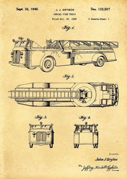 Aerial Fire Truck 1940 Metal Poster Sb-182