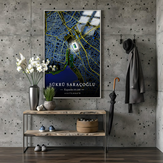 Kadıköy Şükrü Saracoğlu Stadyumu Harita Posteri | Fenerbahçe Temalı Metal Duvar Posteri