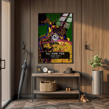 Ali Sami Yen Stadyumu Harita Posteri | Galatasaray Temalı Metal Duvar Posteri | Metal Baskı