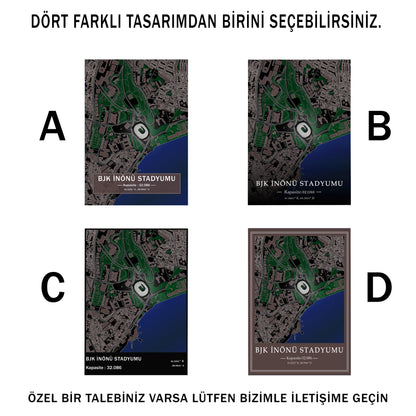 BJK İnönü Stadyumu Harita Posteri | Beşiktaş Temalı Metal Baskı Duvar Dekoru
